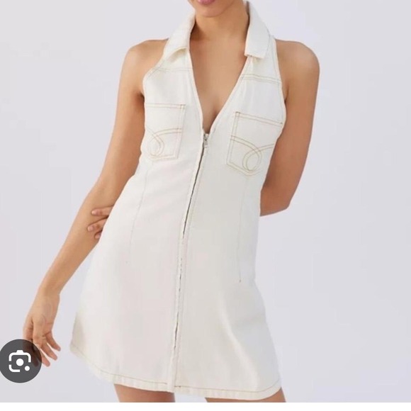BDG Urban Outfitters White Dress‎ Halter Zip Front White XS Festival Concert - Picture 1 of 7